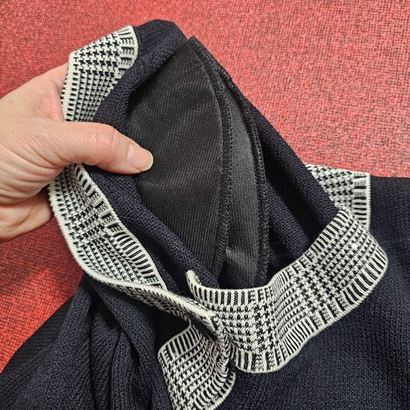 St. John Santana Knit Black Cardigan Sweater L Houndstooth Shimmer Trim Formal - Picture 7 of 12